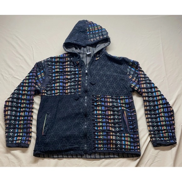 Unisex Baja Festival RZR Cut Patch Stripe Full Zip Jacket Made in Nepal Size S/M